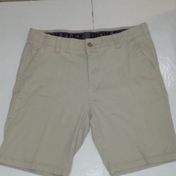 Men's Beige Flat Front Shorts - Picture 2 of 6